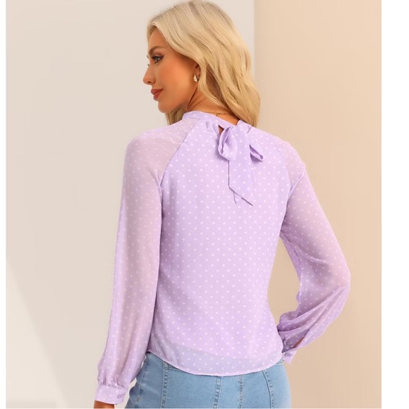 Allegra K Women Chiffon Work Formal Casual Tie Back Long Sleeve Polka Dot Blouse - Picture 4 of 13